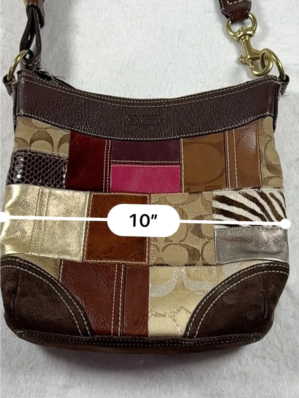 Coach Patchwork Leather & Signature Canvas Hobo Shoulder Bag Brown Multi Y2K